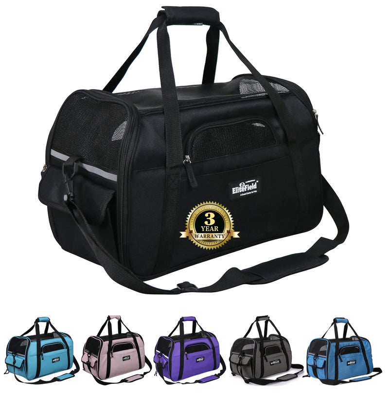 EliteField Soft Sided Pet Carrier (3 Year Warranty, Airline Approved), Multiple Sizes and Colors Available (Medium: 17" L x 9" W x 12" H, Black) - Image 1
